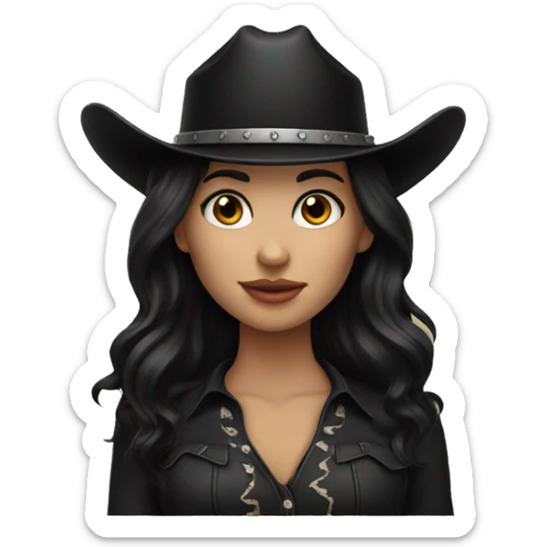 cowgirl, pale skin, black hair, black cowgirl hat sticker