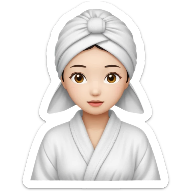 girl aesthetic emoji, asian beautiful make up white Bathrobe + towel Headscarf sticker
