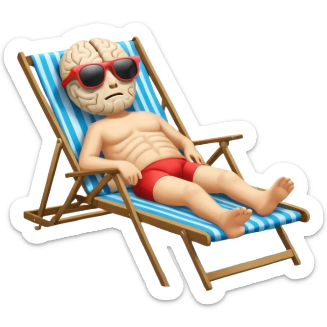 A brain lies in a deck chair wearing sunglasses at the edge of the pool. sticker