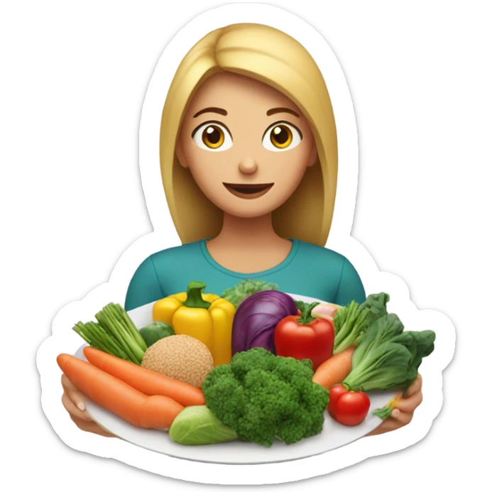a woman looks at a plate of healthy food sticker