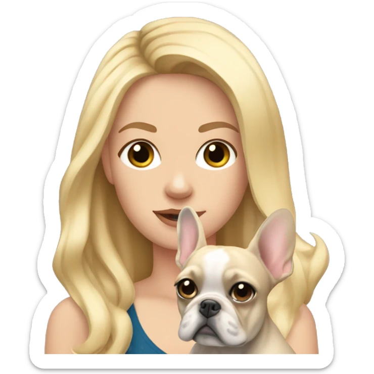 Blonde white girl with long hair holding frenchie with big ears sticker