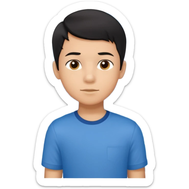 An Emoji of boy age in 10 with short black hair, who can be described by three words: perfectionist, air, ocean sticker