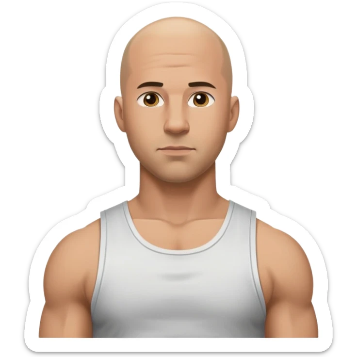 Dominic Toretto from Fast and Furious with bald head and muscle shirt sticker