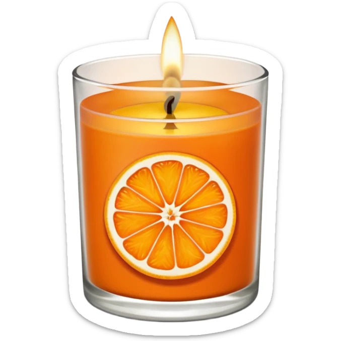 Citrus candle – orange wax in clear glass with slice of orange label sticker