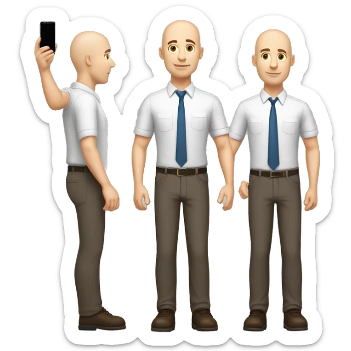  Full body man 40 years old, bald, no beard, no mustache, white skin, dark brown eyes, thick build, posture with hands pointing up at an advertisement, dressed as an executive sticker