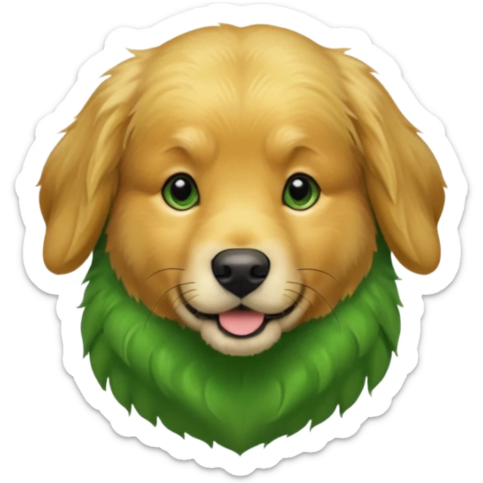 green dog extra furry golden retriever. The dog fur is green. Green is hex code #10462E sticker