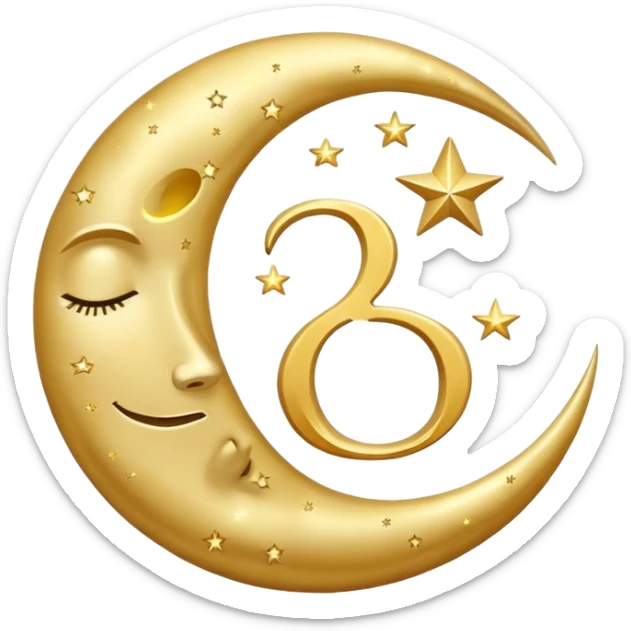 Sleep symbol: moon and stars with number 8 representing eight hours of sleep sticker