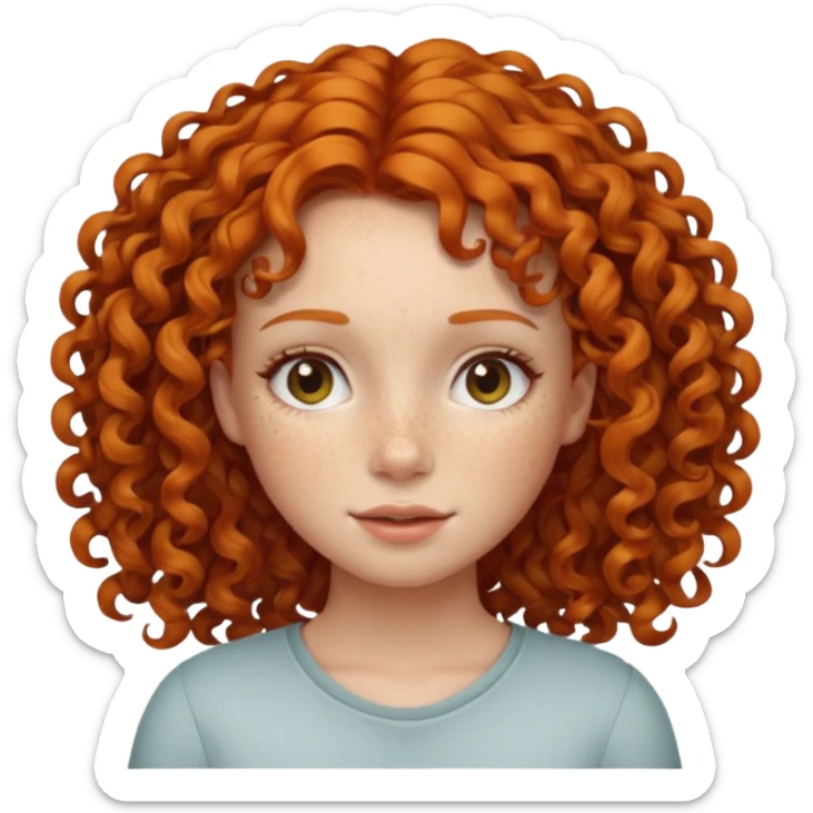 A ginger girl with curly hair in this style 👩🏼‍🦱 just the head no body simile to the apple curly hair emoji just ginger instead  sticker