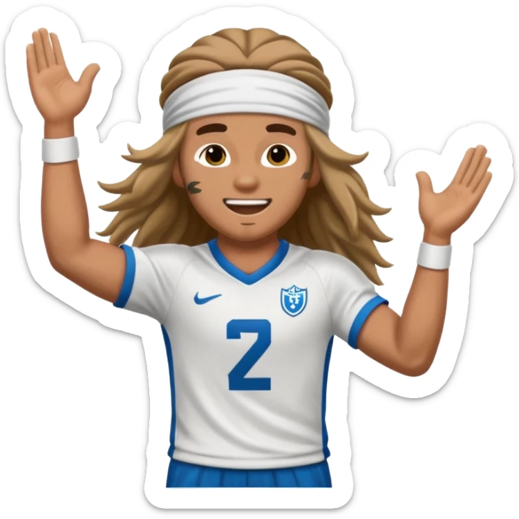 Long Haired Football Players, Player celebrating goal with headband, full body sticker
