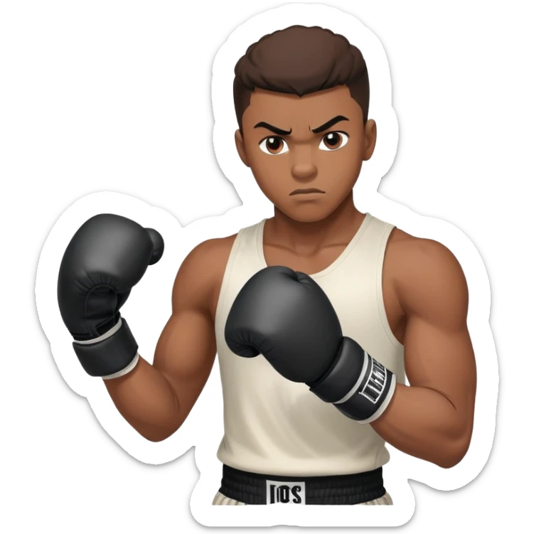 A young 19-year-old Black male boxer in boxing stance with gloves and determined expression sticker
