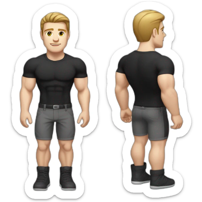 Pale skinned Fit Man With the biceps and dark brown hair in black shirt and gray shorts sticker