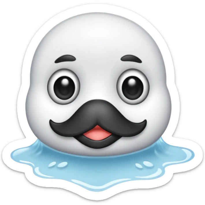 Esta es una imagen de una cría de foca arpa (conocida como whitecoat) descansando sobre el hielo.Es prácticamente una esfera perfecta de pelaje blanco y esponjoso.Tiene ojos oscuros, una nariz negra pequeña y bigotes largos que resaltan sobre su cara clara sticker