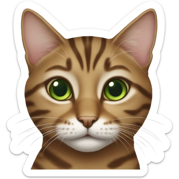 tabby cat with green eyes, white mouth area, and a brown spot near lips sticker