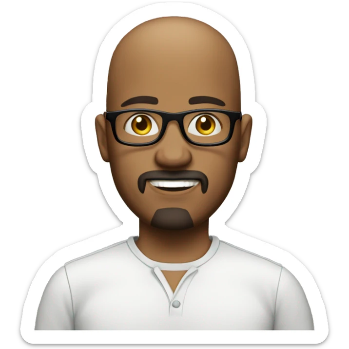 bald man with goatee and clear glasses and shirt 40 yrs old sticker