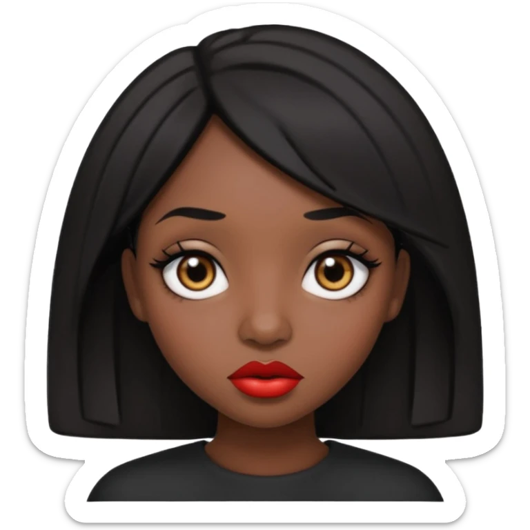 Dark skin gurl with black hair, big lips m, dark brown eye, octagon face shape and chinky eyes no red lipstick  sticker