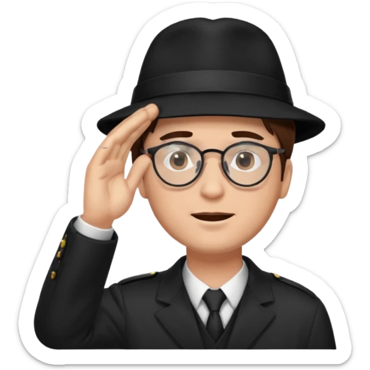 Brown hair man black hat glasses Salute with tear coming out eye sticker