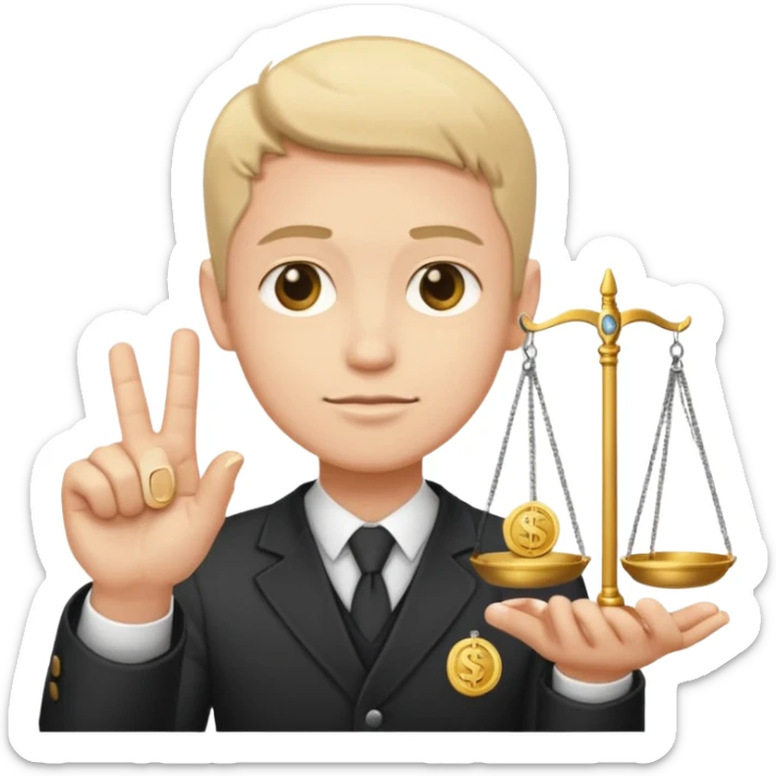 A serious person balancing a coin and legal scale emoji sticker