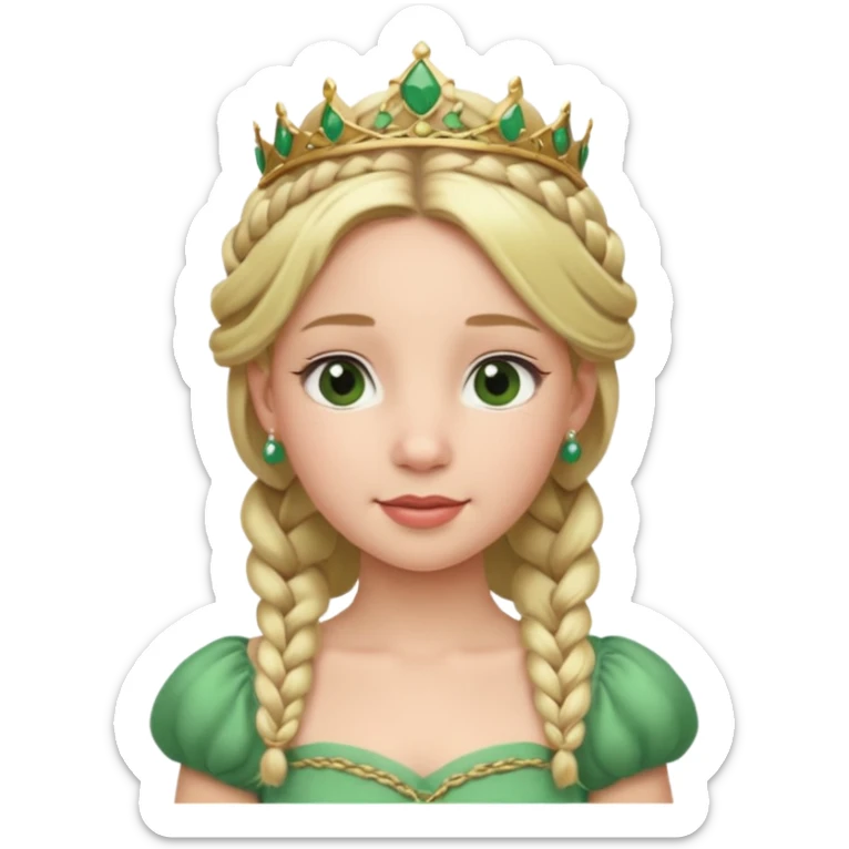 Princess in green Dress with Tiara, Braided Blonde Hair sticker