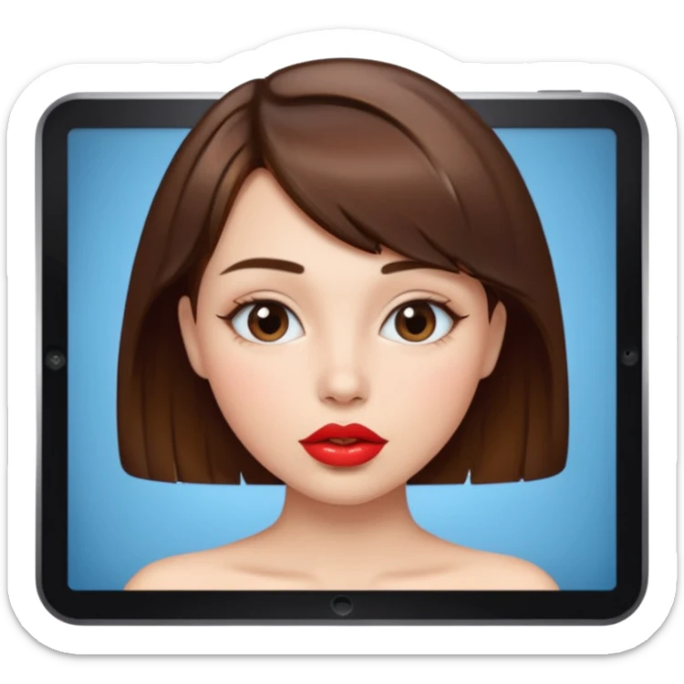 Chica güera,pelo corto,pelo castaño y dando un beso ala pantalla  sticker