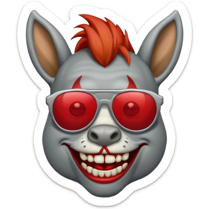Zombie donkey with sun glasses and red hair and joker nose hungry  sticker