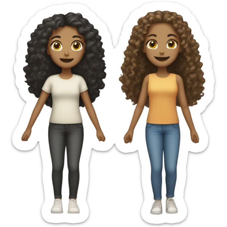 Full body, Two girls holding hands light skin  one  with a curly bun and one  with curly hair sticker