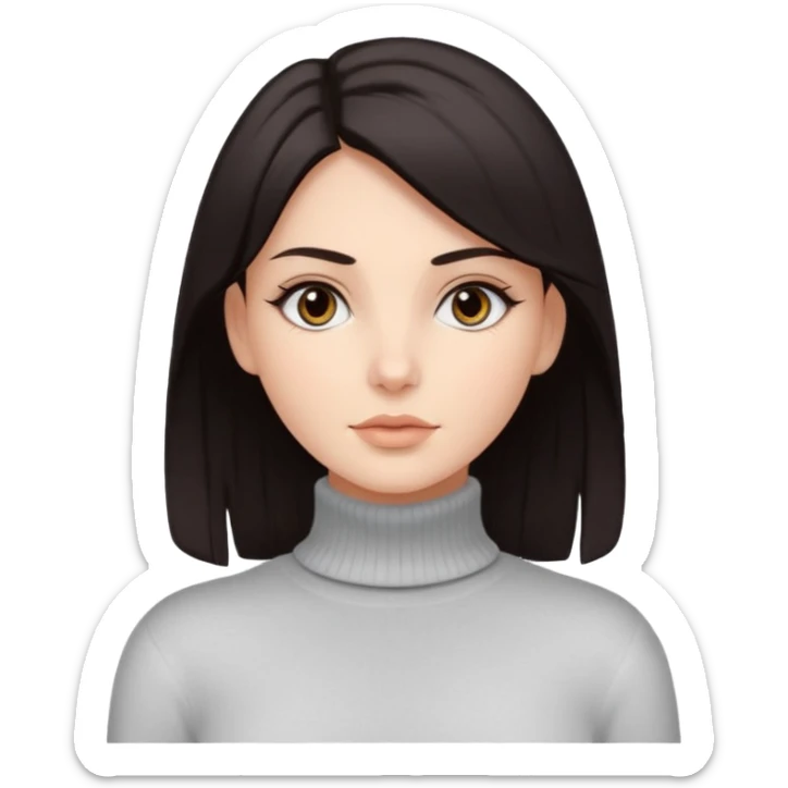 Chica blanca pelo oscuro ojos oscuros muy atractiva y jersey de cuello blanco claro sticker