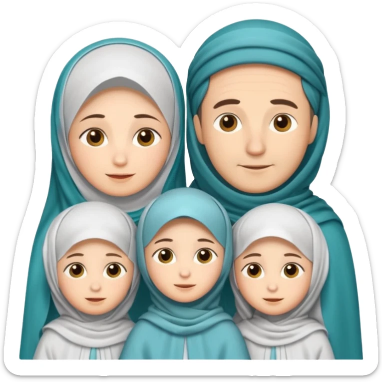 Lebaran. Keluarga terdiri dari Ayah dan ibu, 3 orang anak yang terdiri dari dua anak laki-laki dan seorang anak perempuan yang merupakan anak terkecil. Ibunya menggunakan cadar. sticker