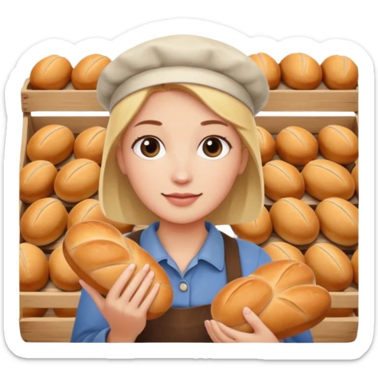 Shopper with small bread loaf,Farmers’ Market, background bakery shop, market. sticker