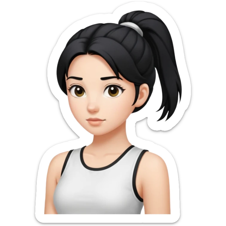 A girl with a high ponytail, a black hair tie, and a sleeveless white top sticker