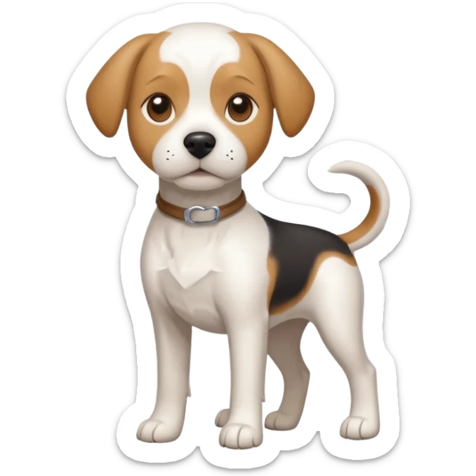 a full body white beagle x maltese x chi dog the size of a kelpie with light brown ears and a light brown patch on one eye sticker