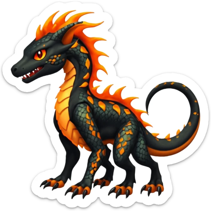 Badass edgy scaly Salandit-Houndoom-Litten-Zygarde-fusion-hybrid-animal-creature, full body sticker