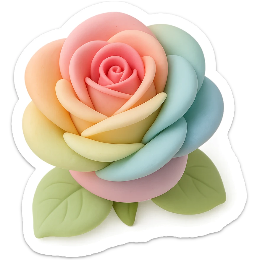 rainbow rose flower, fondant cake art style sticker