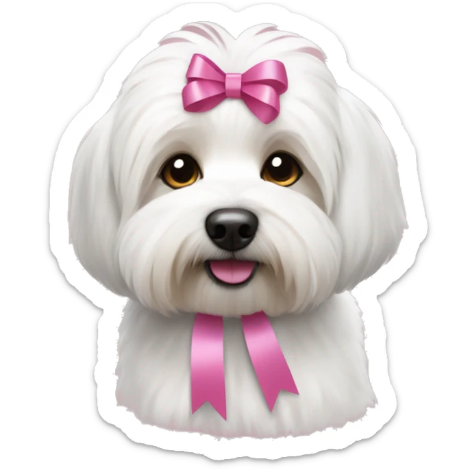 short haired Coton de Tulear dog with brown and grey mixed ear and pink ribbons sticker