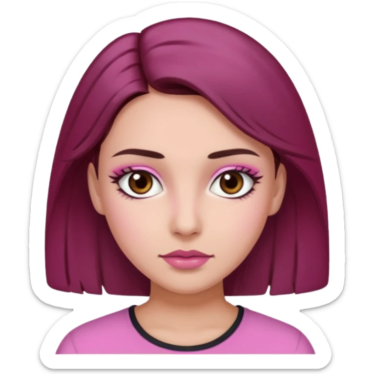 Woman with pink all skin, white background, dark brown hair and hazel eyes and brown eyebrows sticker