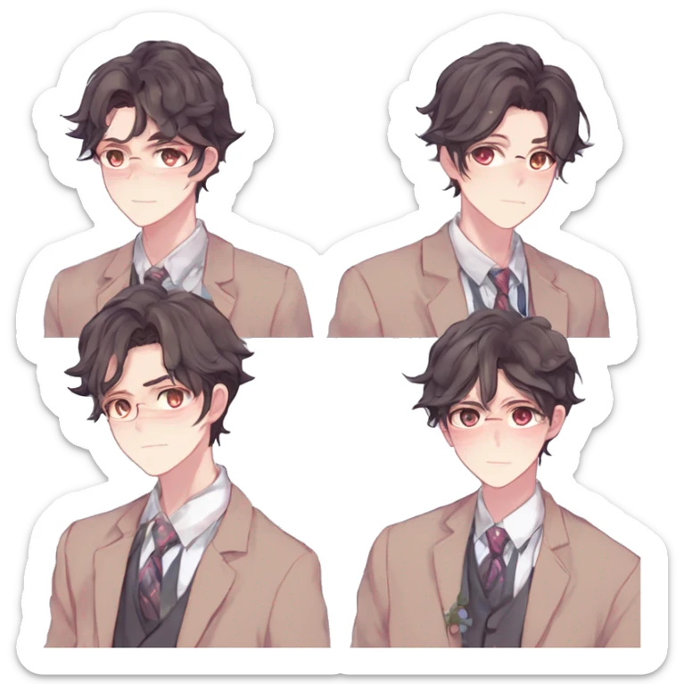 Gorgeous romantic hot attractive anime style modern gentlemanly anime shojo guy with pretty hair and colorful eyes and blushing face aesthetic trending style  pastelcore cottagecore kawaiicore sticker