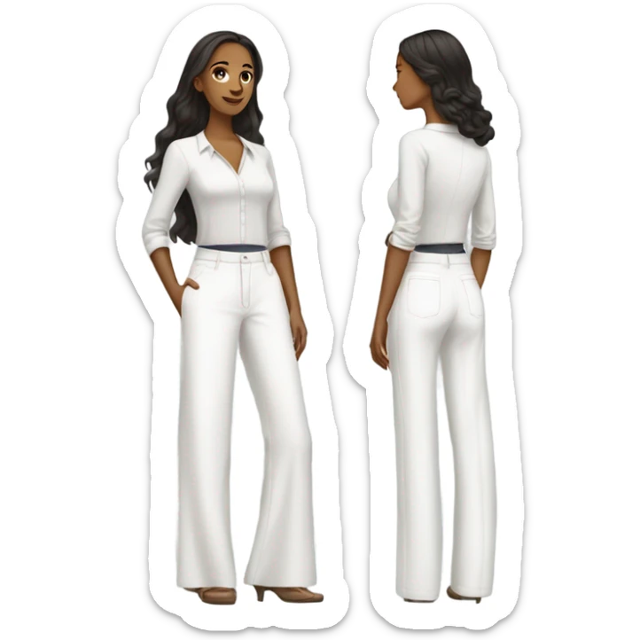 Realistic isolated pair of high waist long wide leg dressy casual pants in white sticker