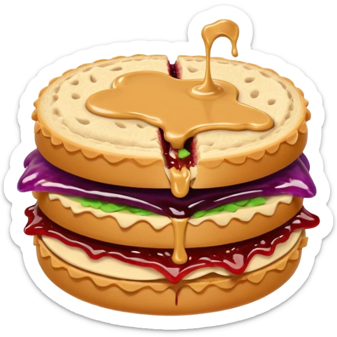 a round uncrustable sandwich with crimped edges and a bite taken out of it sticker