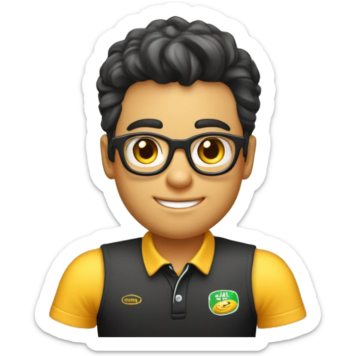 Menino de 16 anos empresário um pouco gordinho, pele pardo, blusa polo preta, marketeiro do digital sticker