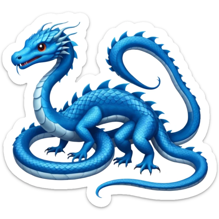 Hydra emoji – full body, blue scales, 3 serpent heads, 4 legs, tail, no wings, not worm-like, slight side angle, cute emoji style, no background
 sticker