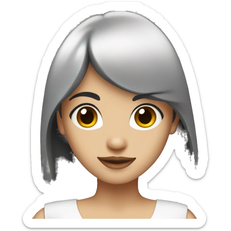 A woman with black hair with bangs and long hair wore a white dress sticker