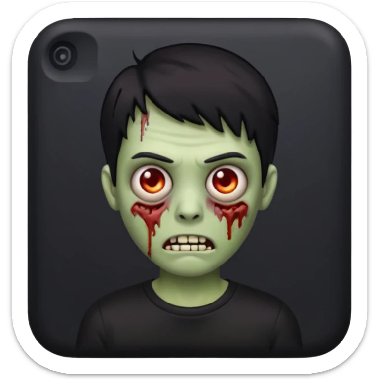 zombie iPhone emoji with buzz cut short black hair and black t-shirt sticker