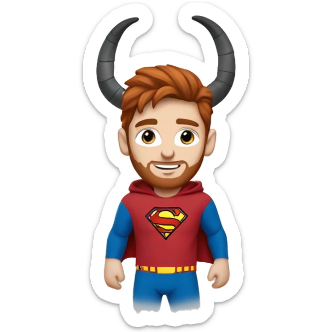 messi with a blue goat, puma hoodie, blue eyes, reddish hair, superman costume sticker