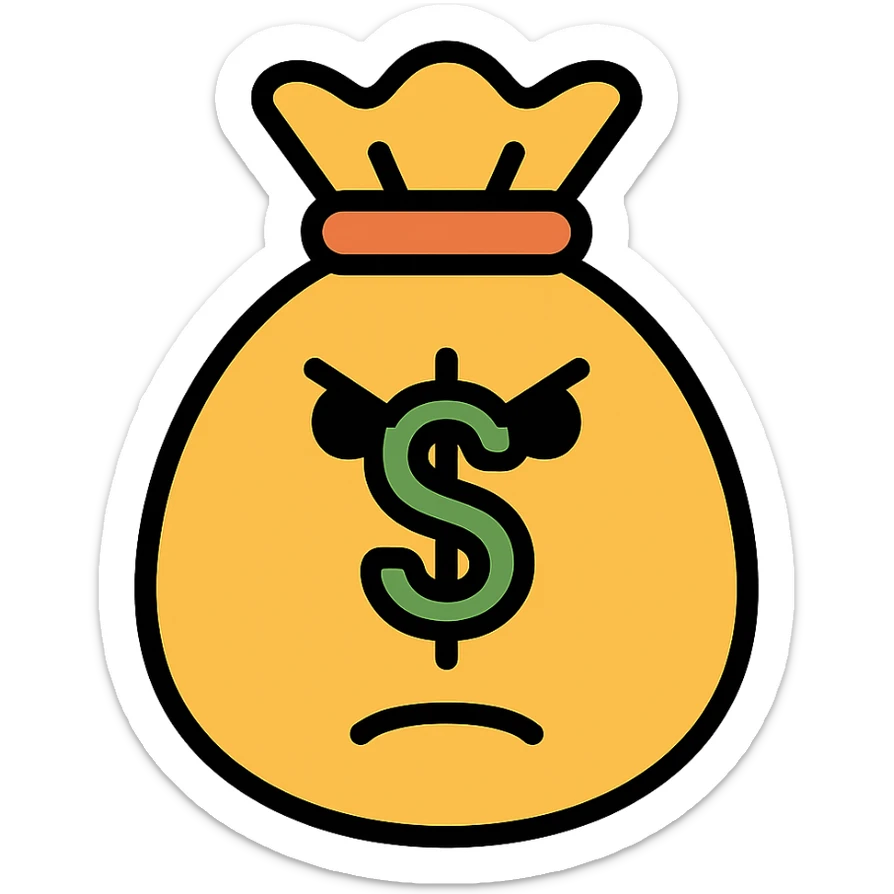 angry bag of money icon with color and black outlines sticker