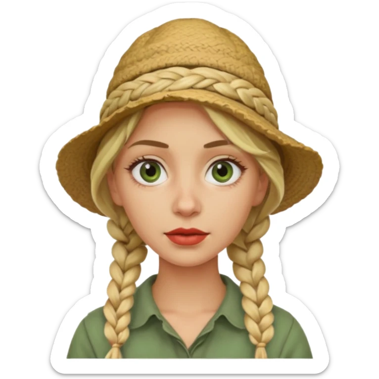 messy green clay mask and red tourist hat blond braided woman big eyes sticker