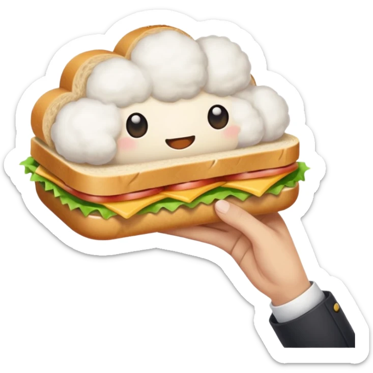 Not on top of the sandwich, it is onto if a big cloud and holding the sandwich in its hand sticker