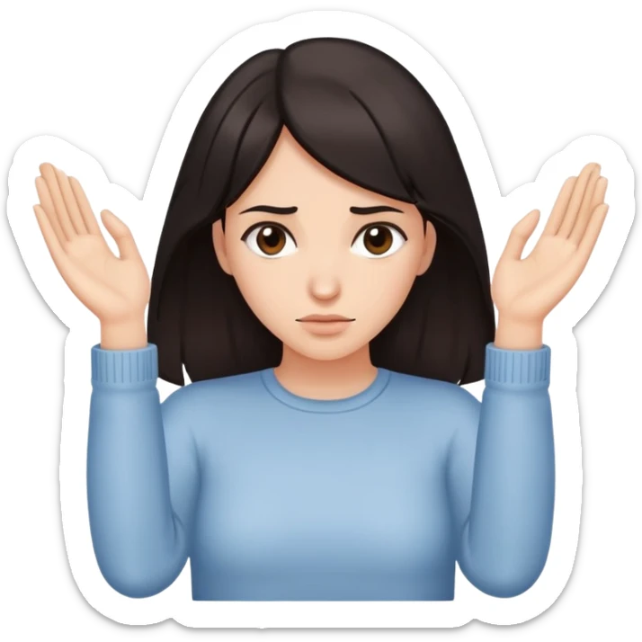 Woman with dark hair, both hands gripping downward as if holding onto something, isolated figure with no water sticker