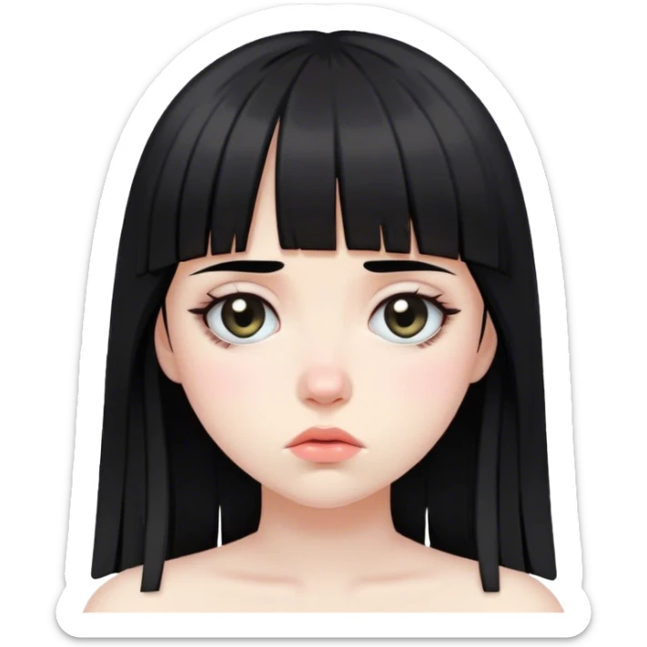 sad pale girl with black hair and a fringe sticker