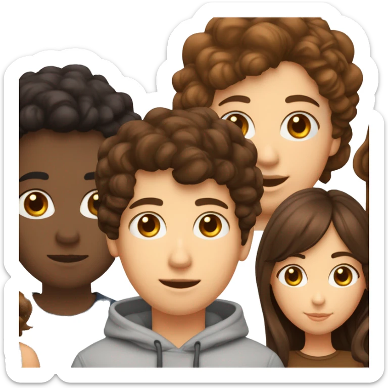 Un garçon brin au cheveux noir bouclé et les yeux marrons et une fille blanche au cheveux marron et les yeux marrons  sticker