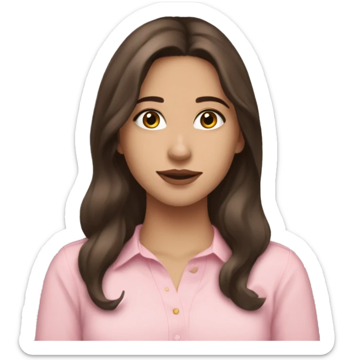 hispanic pretty girl with brown hair and light fair pale skin in pink shirt coquette aesthetic  sticker