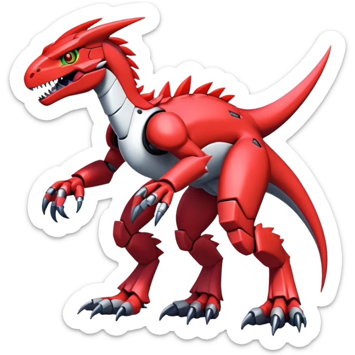Furry maned Cool Edgy Futuristic shiny colorful Digimon-Fakemon-Guilmon-Velociraptor-Mecha full body   sticker